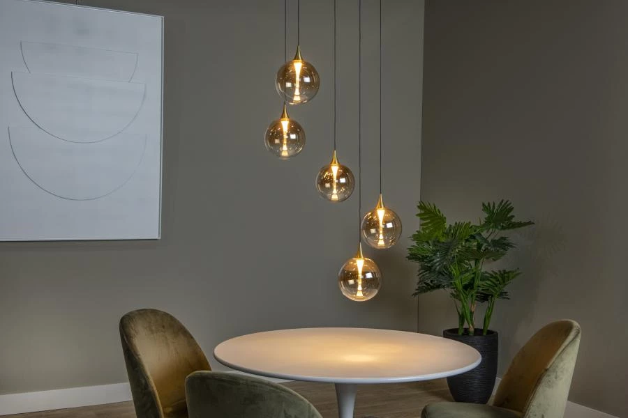 Lucide Premium GISELA - Lámpara colgante - Ø 48 cm - LED Regul. - 5x3,8W 2700K - Ámbar - ambiente 1